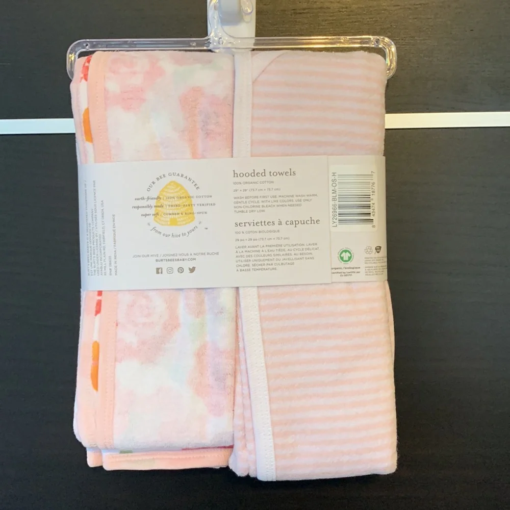 Burt’s Bees Baby Baby Girls Set of 2 Rosey Spring Hooded Towels
